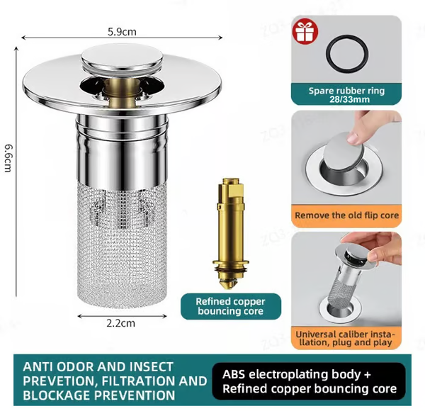 Last Day Promotion 49% OFF🏆Pop Up Sink Drain Strainer--Removes odors and prevents blockages