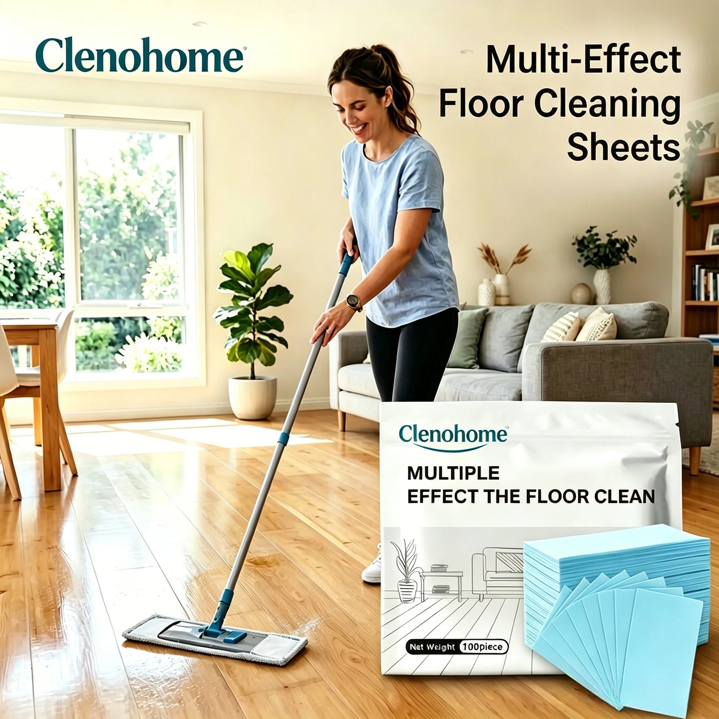 Clenohome 100Pcs Antibacterial Deodorizing Floor Maintenance Sheets