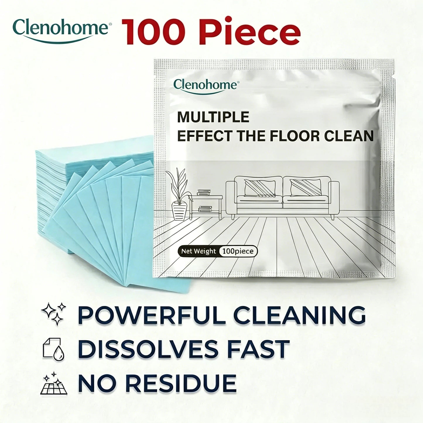 Clenohome 100Pcs Antibacterial Deodorizing Floor Maintenance Sheets