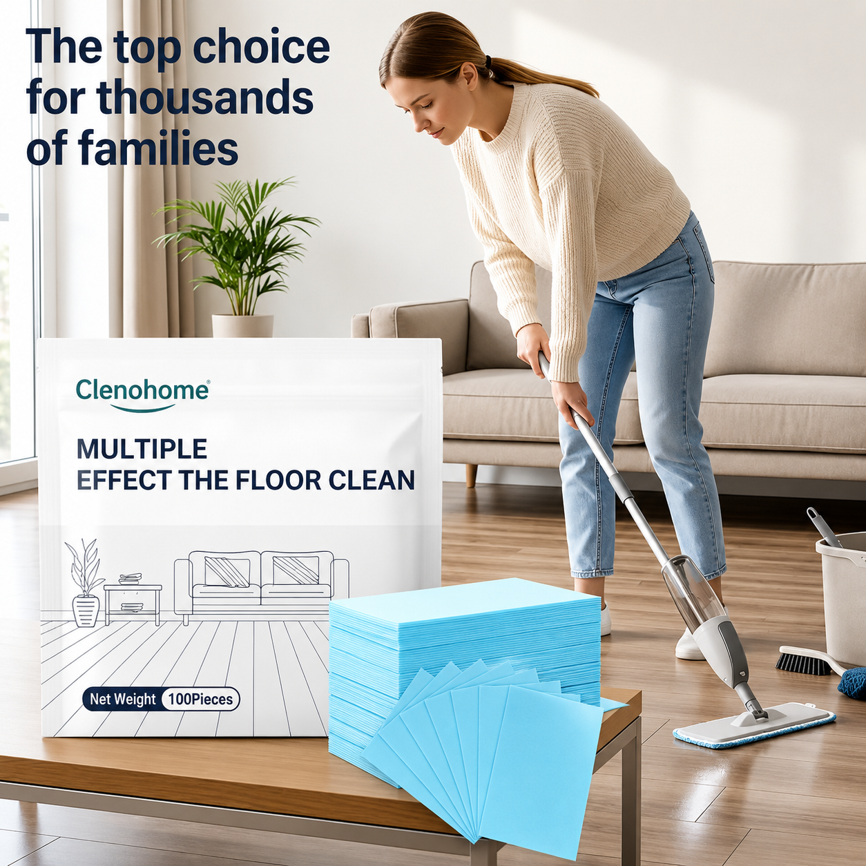 Clenohome 100Pcs Antibacterial Deodorizing Floor Maintenance Sheets